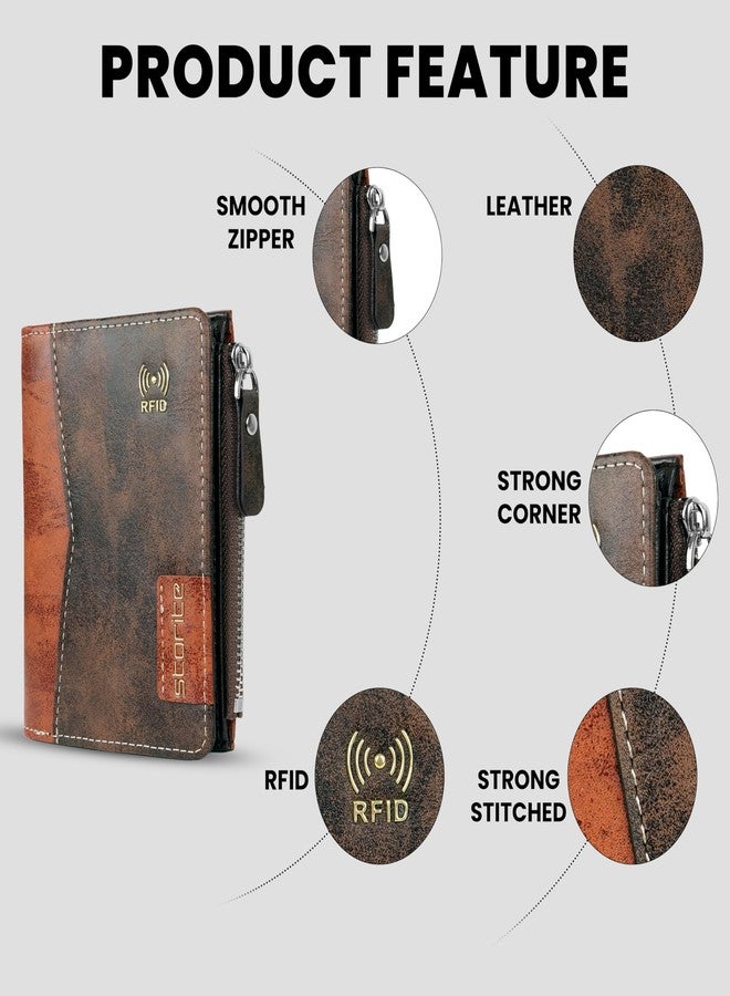 Storite RFID Blocking Men’s Bifold Zipper Wallet - Slim PU Leather Wallet with Card Slots, ID Window & Coin Pocket (Coffee, 12 x 9 x 2 cm) - Image 5